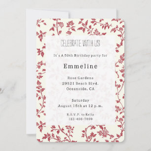 Romantic Cream Red Leaves Birthday Invitation