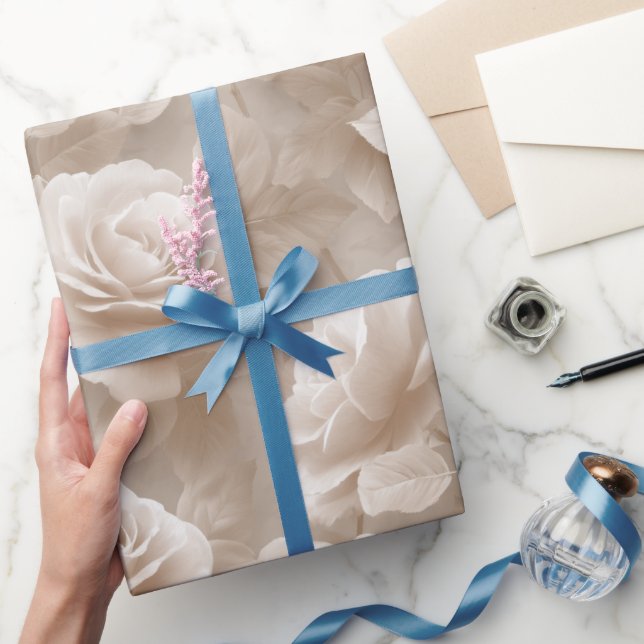 Romantic Cream Rose Beige Floral Pattern Wrapping Paper (Gifting)