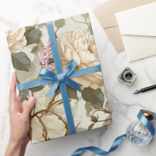 Romantic Cream Rose Beige Floral Pattern Wrapping Paper