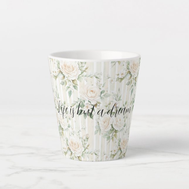 Romantic Cream Roses Floral Bridal Shower Wedding Latte Mug (Front)