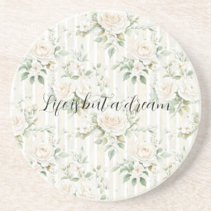 Romantic Cream Roses Floral   Coaster