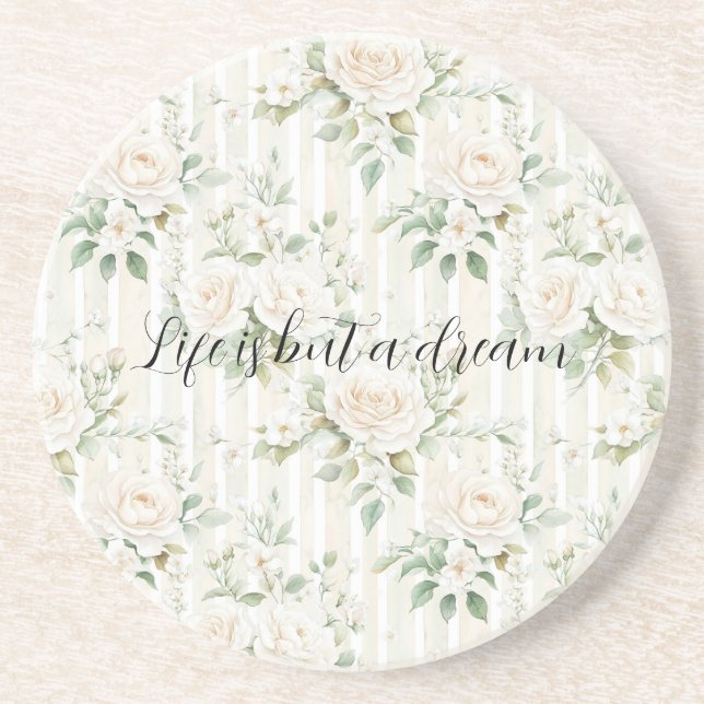 Romantic Cream Roses Floral   Coaster (Front)