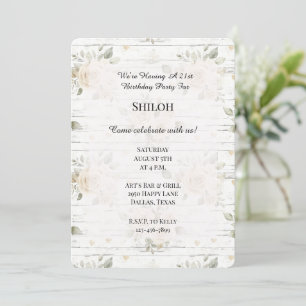 Romantic Cream White Floral Boho Birthday Invitation