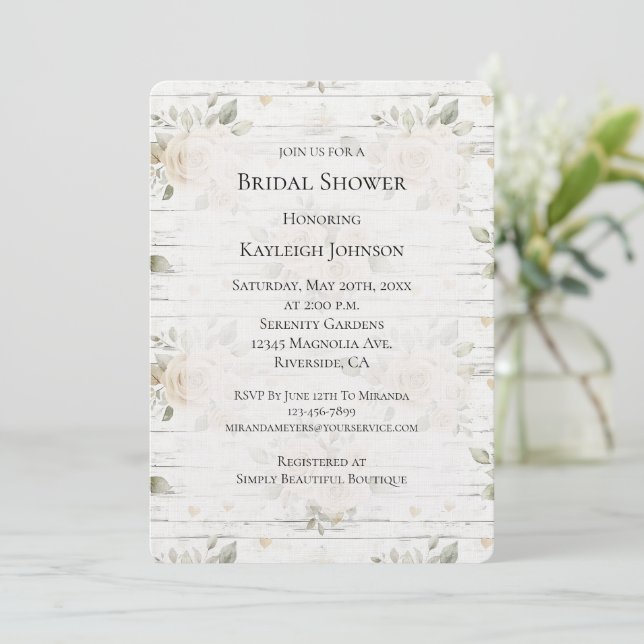 Romantic Cream White Floral Boho Bridal Shower  Invitation (Standing Front)