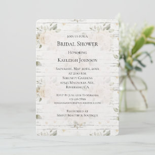 Romantic Cream White Floral Boho Bridal Shower  Invitation