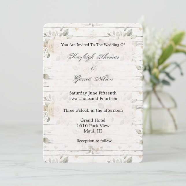 Romantic Cream White Floral Wedding Invitation (Standing Front)