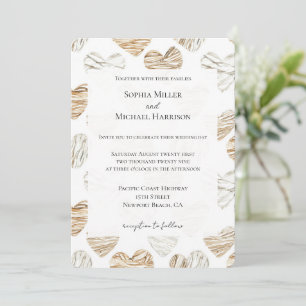 Romantic Cream White Hearts Wedding Invitation