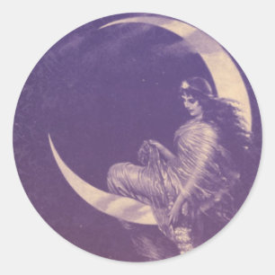 Romantic Crescent Moon Classic Round Sticker