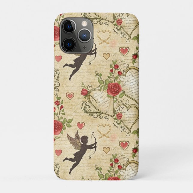 Romantic Cupid Victorian Calligraphy Valentine Case-Mate iPhone Case (Back)