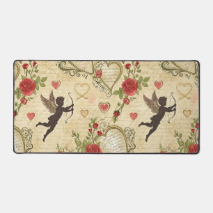 Romantic Cupid Victorian Calligraphy Valentine Desk Mat