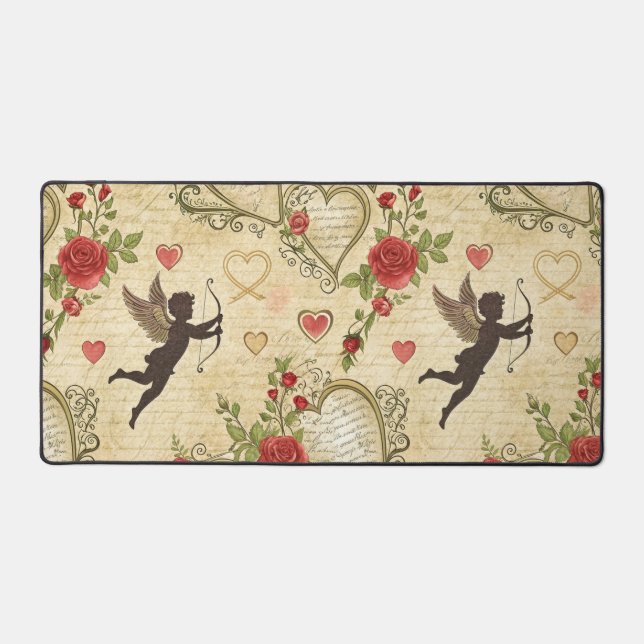 Romantic Cupid Victorian Calligraphy Valentine Desk Mat (Front)