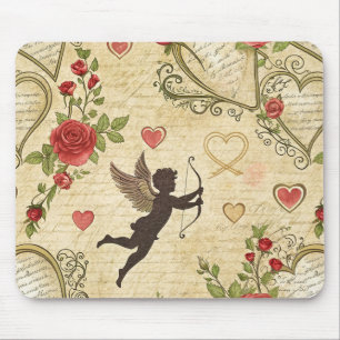 Romantic Cupid Victorian Calligraphy Valentine Mouse Mat