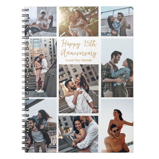 Romantic Custom Anniversary Modern Collage Photo Notebook (Front)