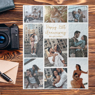 Romantic Custom Anniversary Modern Photo Collage Jigsaw Puzzle