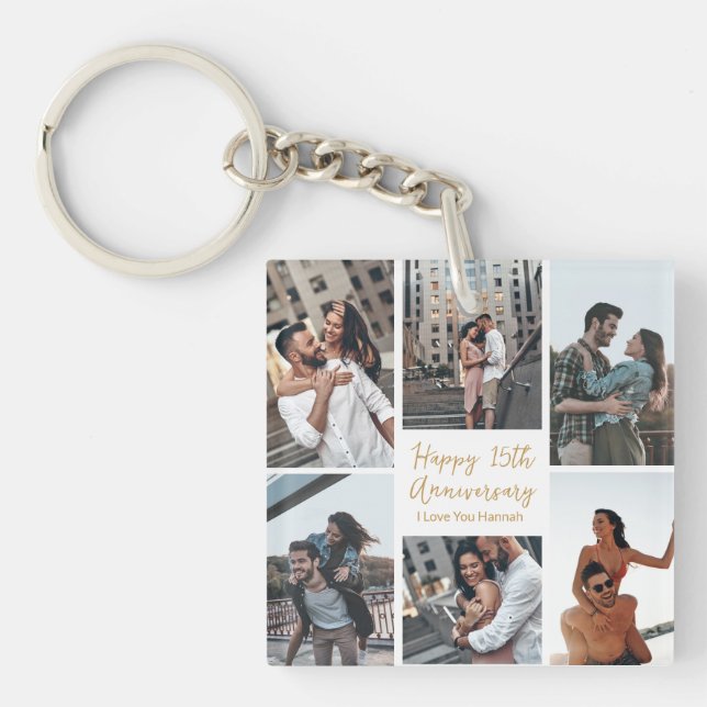 Romantic Custom Anniversary Photo Collage Modern Key Ring (Front)
