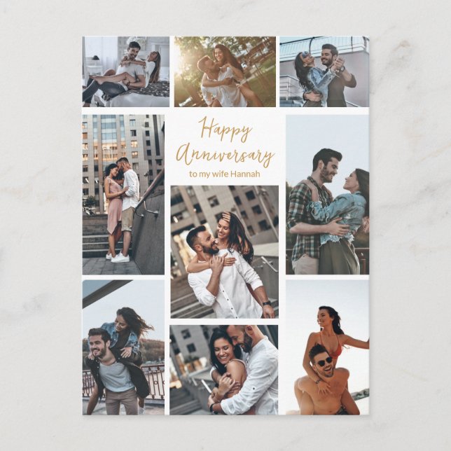 Romantic Custom Anniversary Photo Collage Modern Postcard (Front)