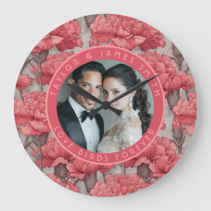 Romantic Custom Carnation Petal Fall Wedding Large Clock