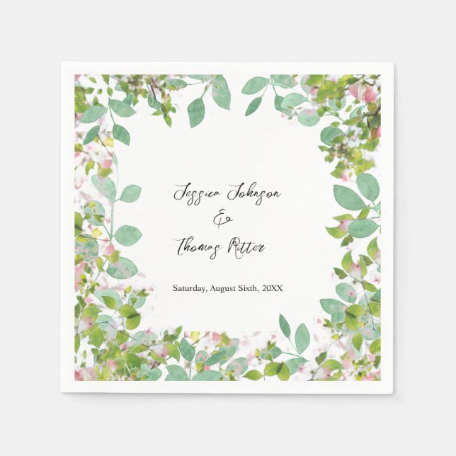 Romantic Custom Eucalyptus Summer Wedding Napkin (Front)