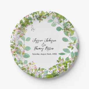 Romantic Custom Eucalyptus Summer Wedding Paper Plate
