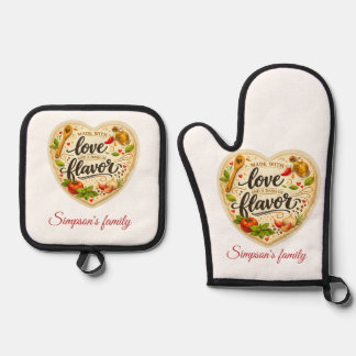 Romantic Custom Family –Cooking with Love   Oven Mitt & Pot Holder Set