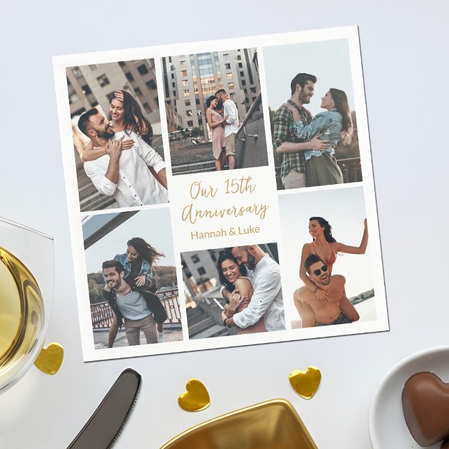 Romantic Custom Photo Collage Anniversary Party Napkin (Creator Uploaded)