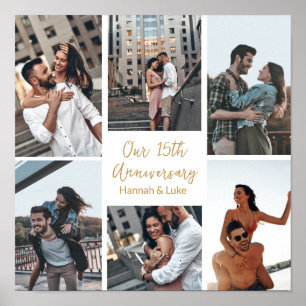 Romantic Custom Photo Collage Anniversary Party Poster