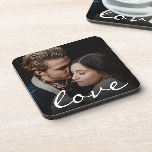 Romantic Custom Photo Love Script Make it Unique Coaster (Left Side)
