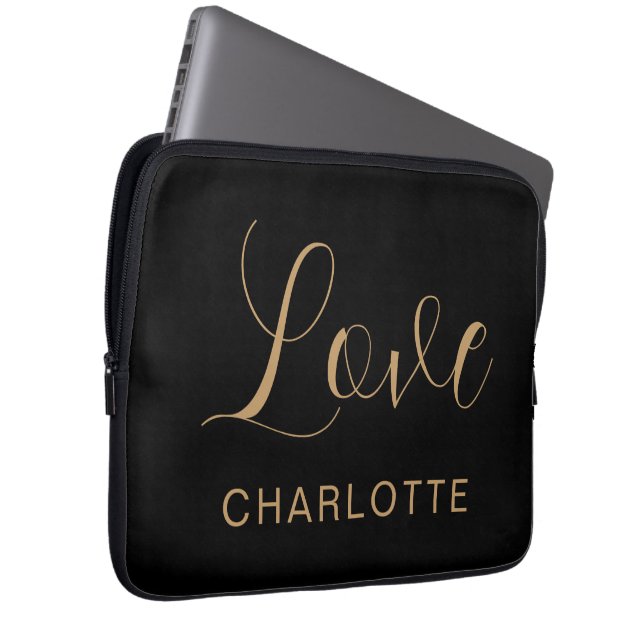 Romantic Custom Script Love Symbol Modern Black Laptop Sleeve (Front Right)