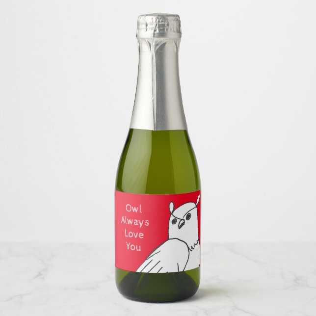 Romantic Cute Animal Pun Owl Sparkling Wine Label (Front)