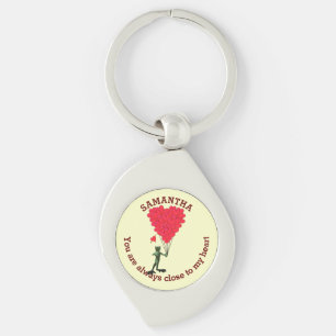 Romantic cute frog and red heart personalised key ring