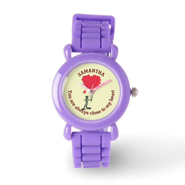 Romantic cute frog and red heart personalised watch (Front)