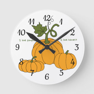 Romantic Cute orange pumpkin harvest Round Clock