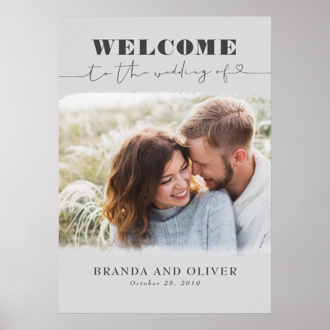 Romantic Cute Photo Wedding Welcome Sign (Front)