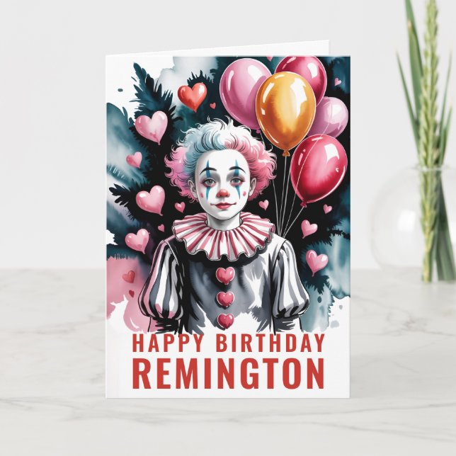 Romantic Cute Pierrot Birthday Clown Card (Front)