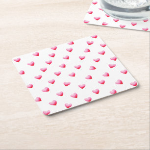 Romantic Cute Red Heart Valentine's Day Square Paper Coaster