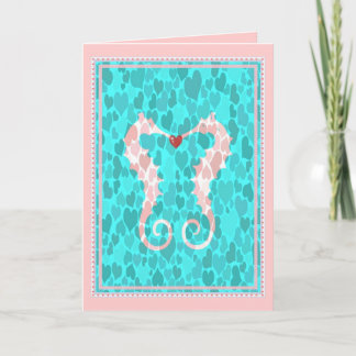 Romantic Cute Seahorse Couple Love Hearts Holiday Card