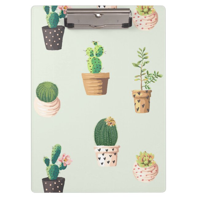 Romantic Cute succulent cactus on mint background Clipboard (Front)