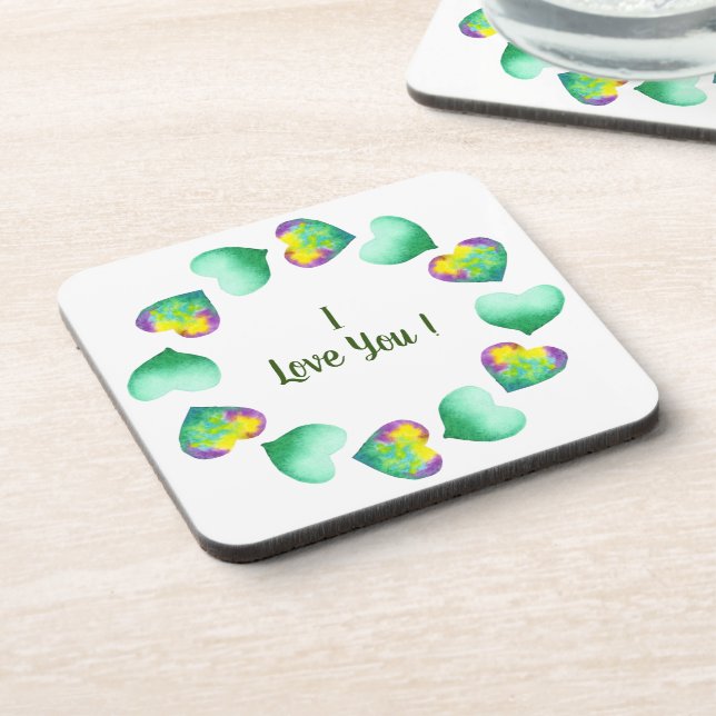 Romantic Cute Watercolor Green Valentine's Day  Coaster (Left Side)