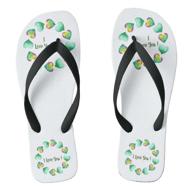 Romantic Cute Watercolor Green Valentine's Day   Flip Flops (Footbed)