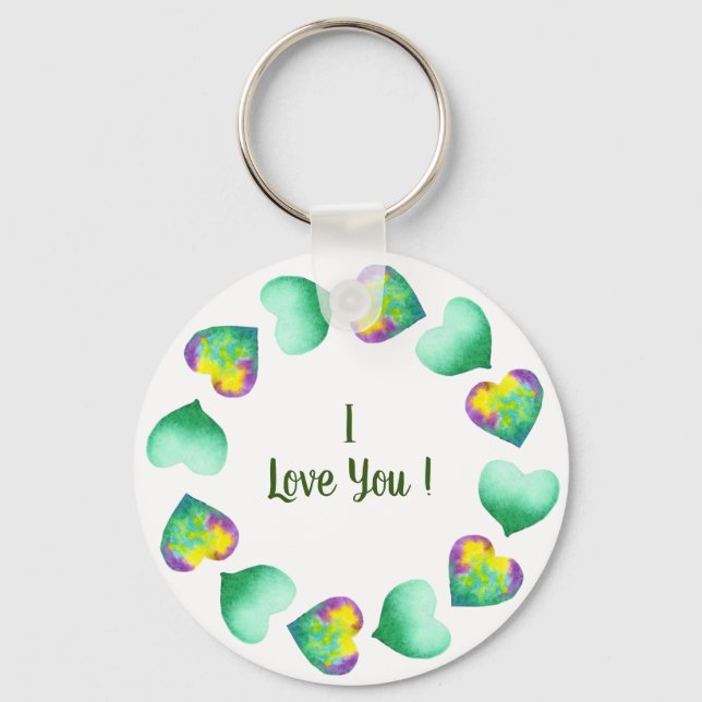Romantic Cute Watercolor Green Valentine's Day   Key Ring (Front)