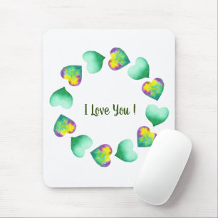 Romantic Cute Watercolor Green Valentine's Day Mouse Mat