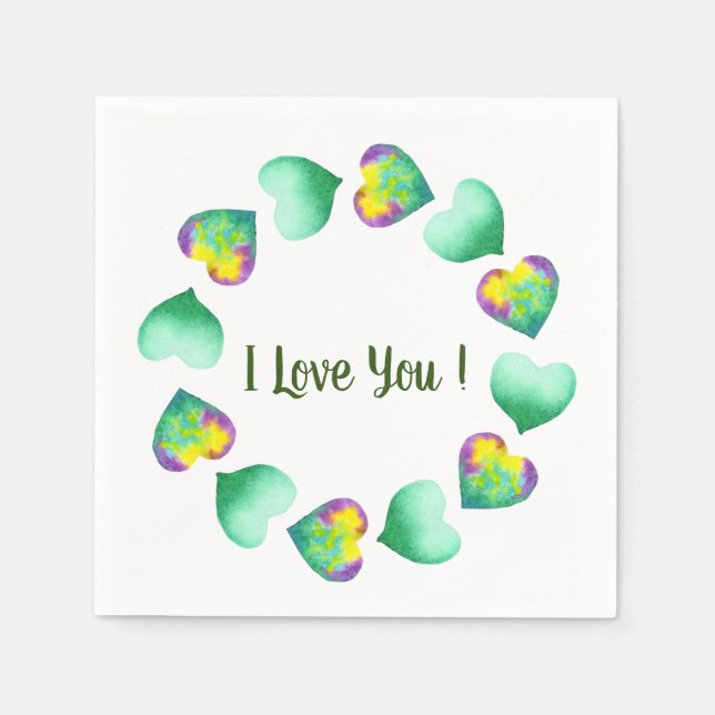 Romantic Cute Watercolor Green Valentine's Day    Napkin (Front)