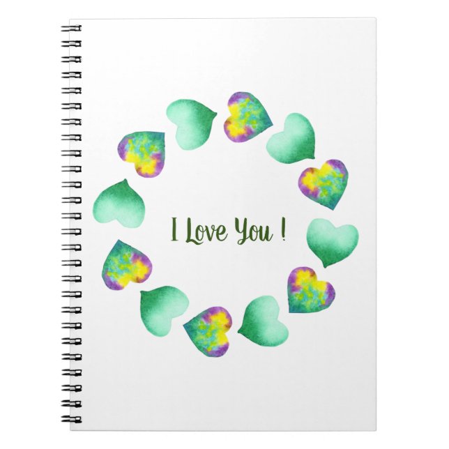 Romantic Cute Watercolor Green Valentine's Day   Notebook (Front)