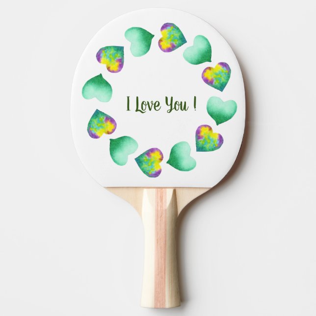 Romantic Cute Watercolor Green Valentine's Day   Ping Pong Paddle (Front)
