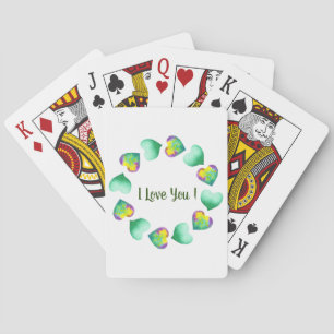 Romantic Cute Watercolor Green Valentine's Day   Playing Cards