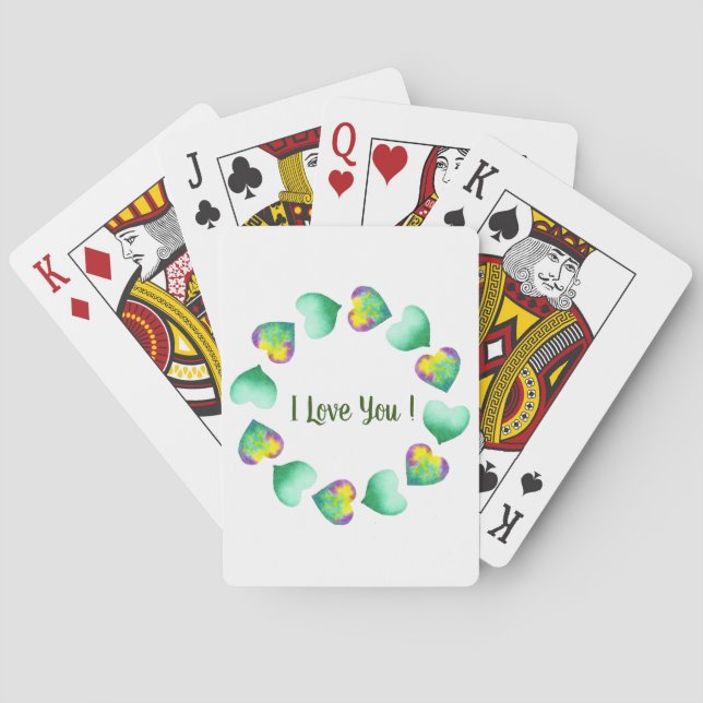 Romantic Cute Watercolor Green Valentine's Day   Playing Cards (Back)