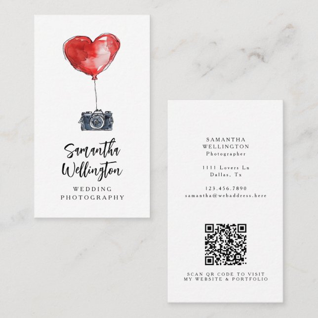 Romantic Cute Whimsical Heart Wedding Photographer Business Card (Front/Back)