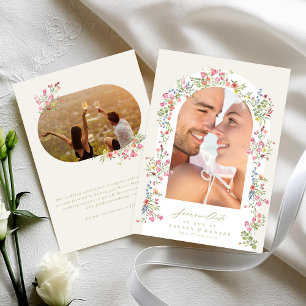 romantic dainty floral arch spring wedding photo save the date