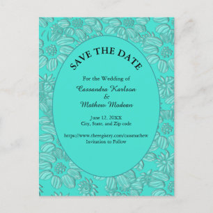 Romantic Daisies Floral Turquoise Save the Date Postcard