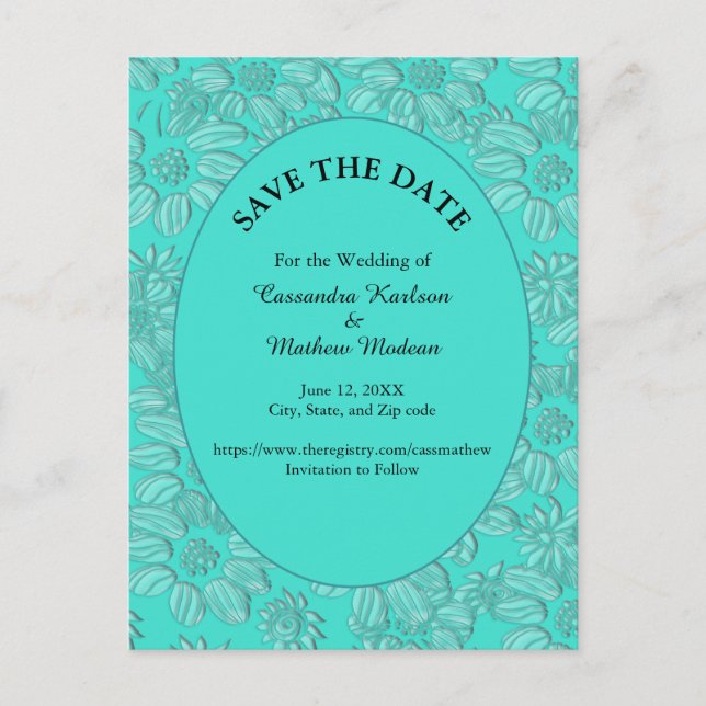 Romantic Daisies Floral Turquoise Save the Date Postcard (Front)